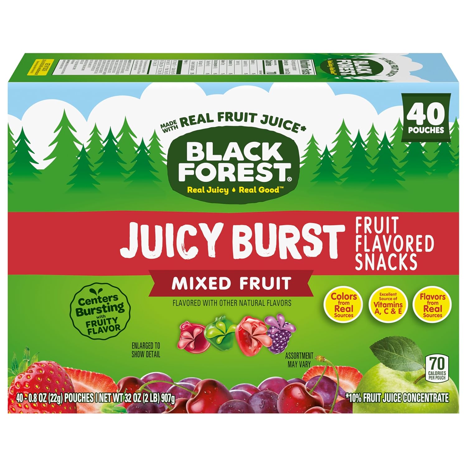 Black Forest Juicy Burst Travel Snacks for Road Trips – Individually Wrapped Fruit Gummy Pouches, 40 Count