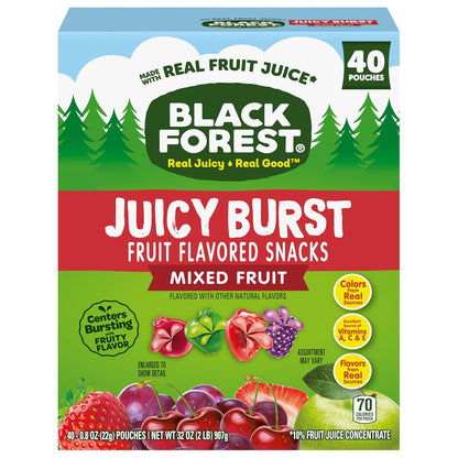 Black Forest Juicy Burst Travel Snacks for Road Trips – Individually Wrapped Fruit Gummy Pouches, 40 Count