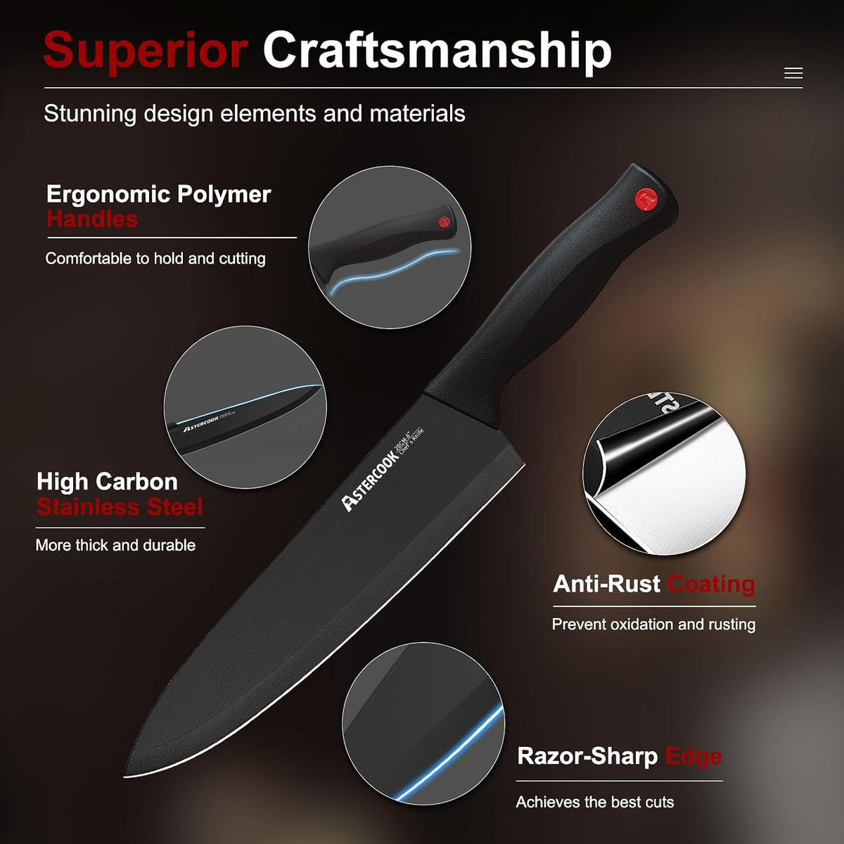 black non-stick anti-rust coating on the blade surface