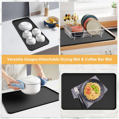 Black Silicone Coffee Bar Mat 24x16 – Birthday Gift for Mom and Her with Built-In Drain Insert for Easy Brewing