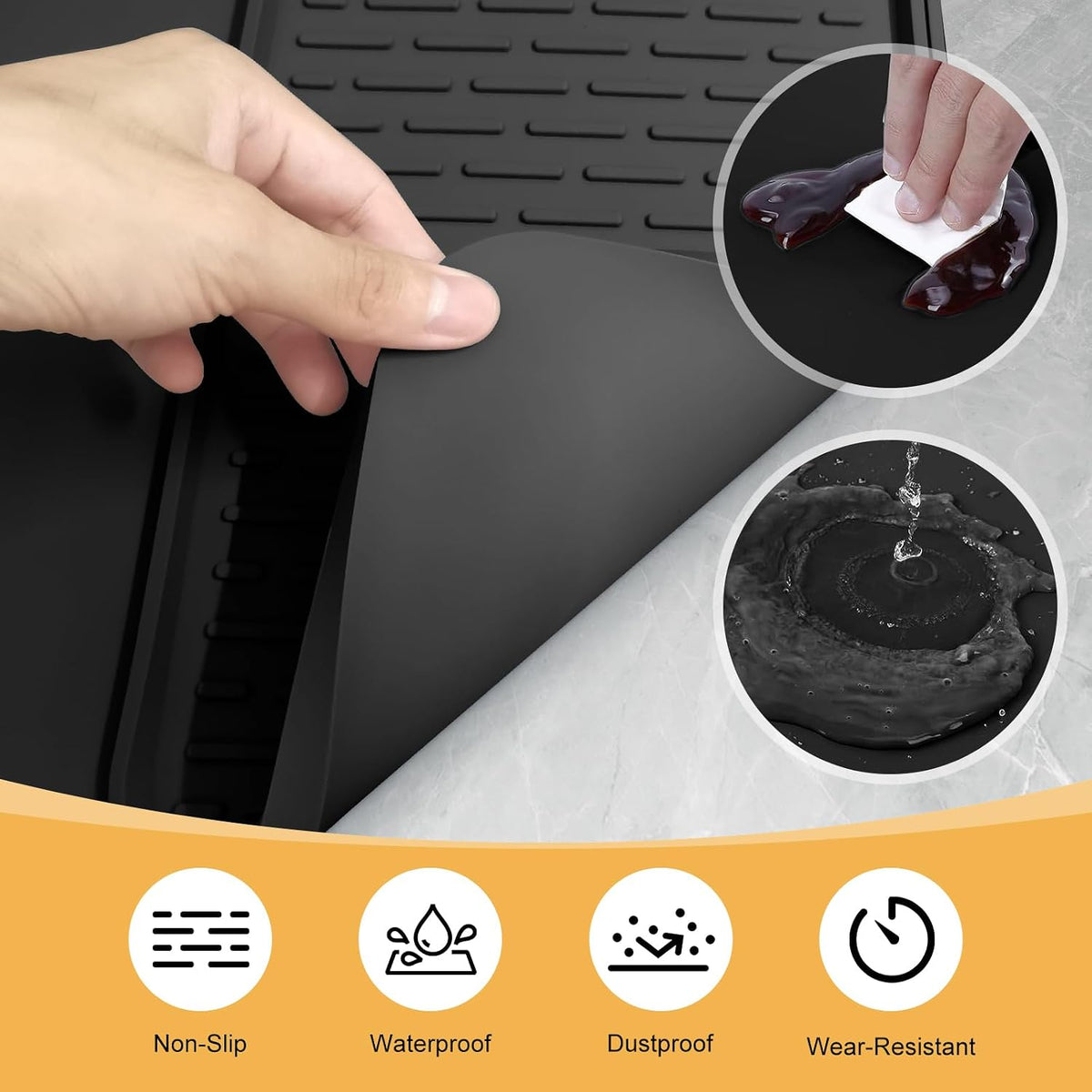 Black Silicone Coffee Bar Mat 24x16 – Birthday Gift for Mom and Her with Built-In Drain Insert for Easy Brewing