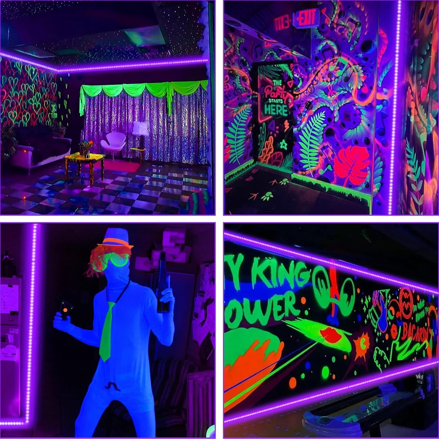 BlacklightCo 66Ft Black Light Strip – Living Room Ambient Lighting for Modern Aesthetic and Reactive Wall Displays