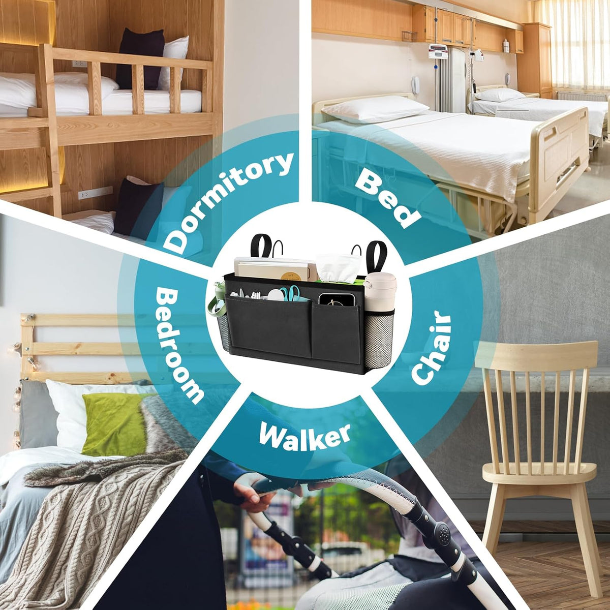 BlissTotes Bed Caddy with Pockets – Streamlined Bedside Organizer for Readers, Students, and Remote Workers