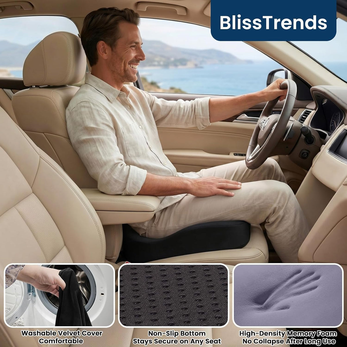 BlissTrends Memory Foam Seat Cushion – Thoughtful Care Package Gift for Mom with Sciatica and Long Workdays