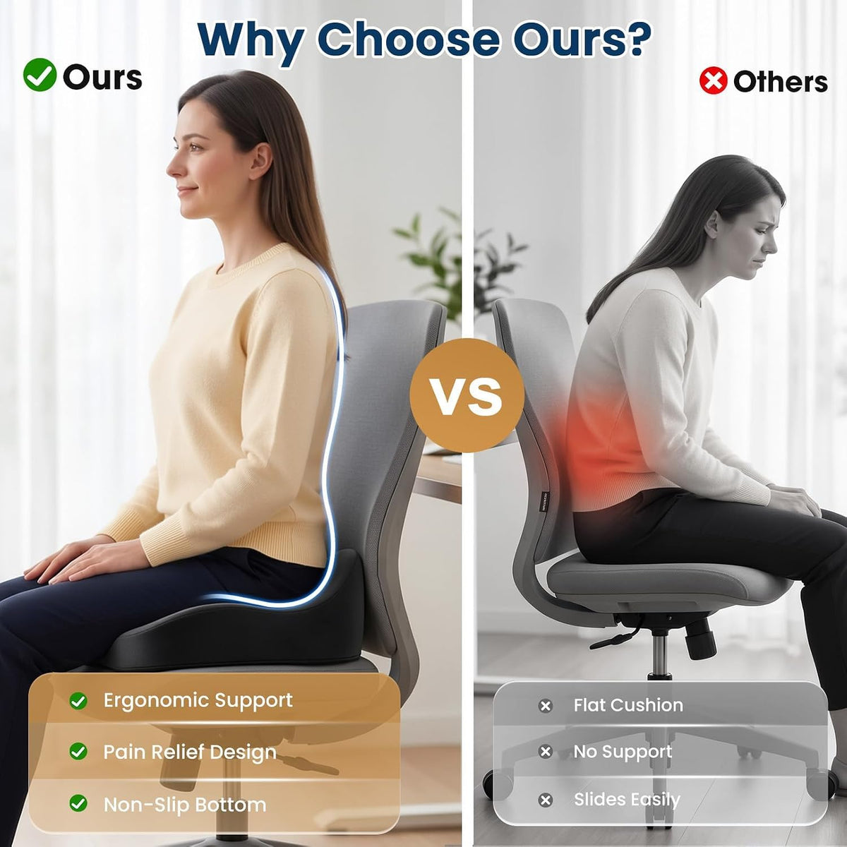 BlissTrends Memory Foam Seat Cushion – Thoughtful Care Package Gift for Mom with Sciatica and Long Workdays