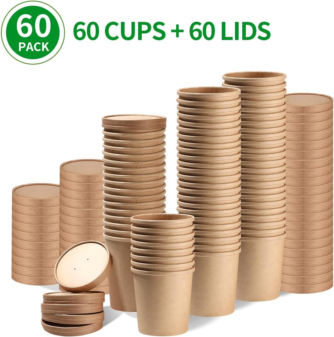 bloomoon 60 Pack Paper Food Containers – Understated To-Go Cups for Intentional Home Organization