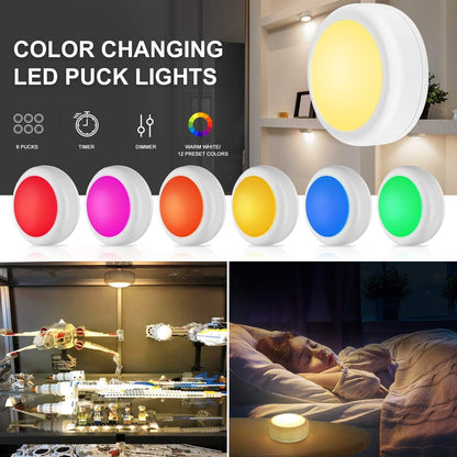 BLS LED Puck Lights — Cozy Ambient Lighting for Living Room Shelves and Bookcases