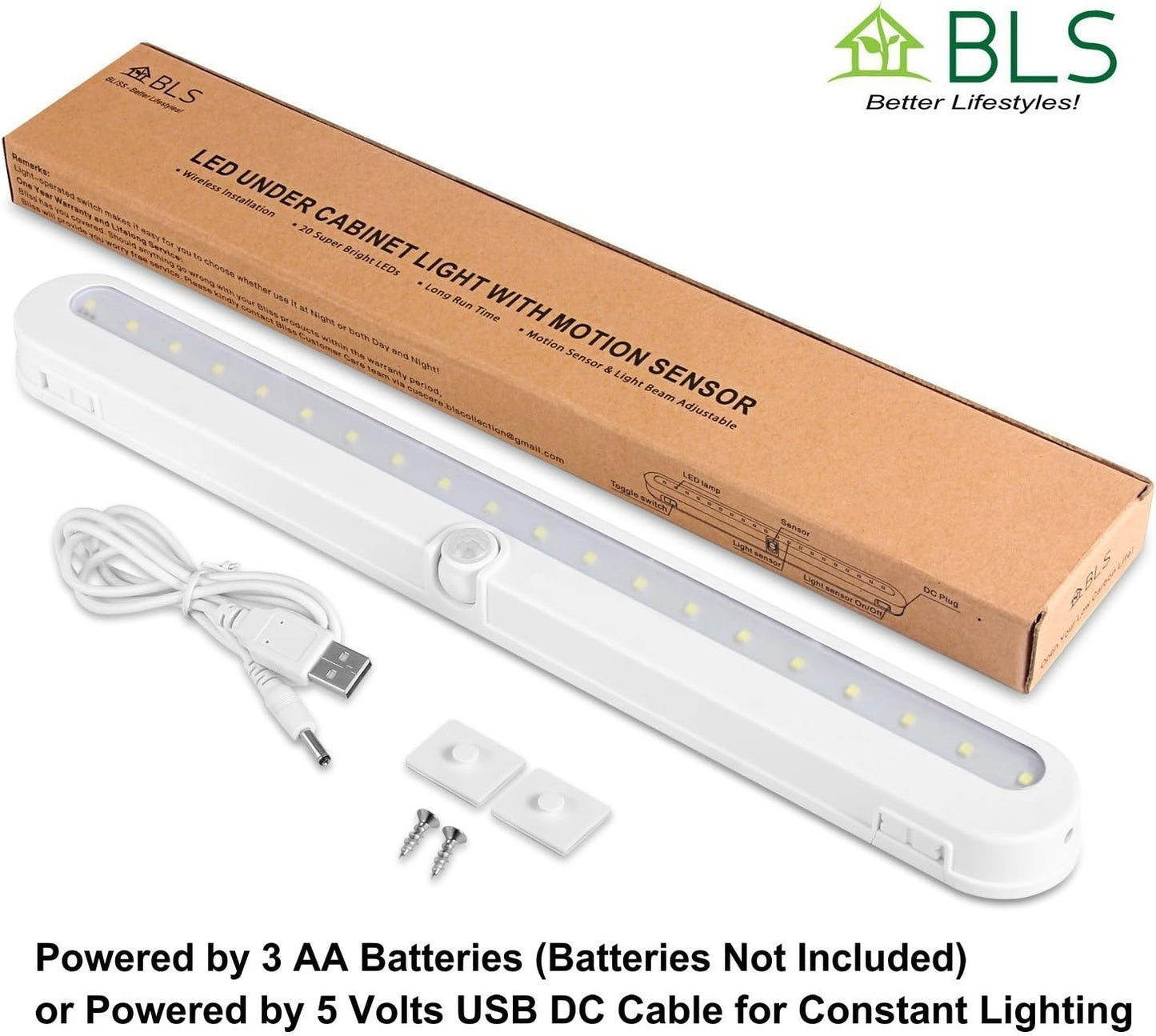 BLS T01L Motion Sensor Light – Wire-Free Stairway Night Light for Elderly Fall Prevention, 20-LED Closet Lighting
