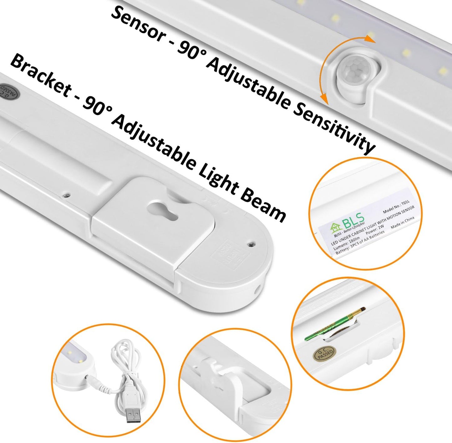 BLS T01L Motion Sensor Light – Wire-Free Stairway Night Light for Elderly Fall Prevention, 20-LED Closet Lighting