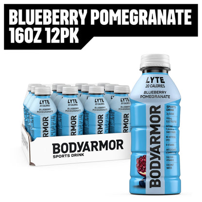 BODYARMOR LYTE Blueberry Pomegranate – Clean-Label Electrolyte Drink for Self-Care Hydration Rituals, No Sugar Added Coconut Water Sports Beverage, 16 Fl Oz Pack of 24