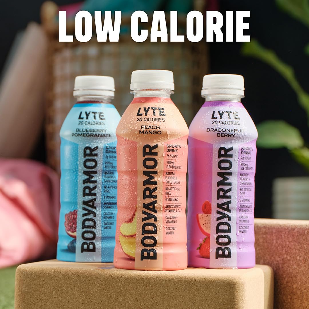 BODYARMOR LYTE Blueberry Pomegranate – Clean-Label Electrolyte Drink for Self-Care Hydration Rituals, No Sugar Added Coconut Water Sports Beverage, 16 Fl Oz Pack of 24