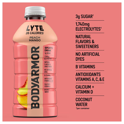 BODYARMOR LYTE Sugar-Free Coconut Water Beverage for Clean Hydration and Mindful Dieting, 28 Fl Oz Bottles (15 Pack)