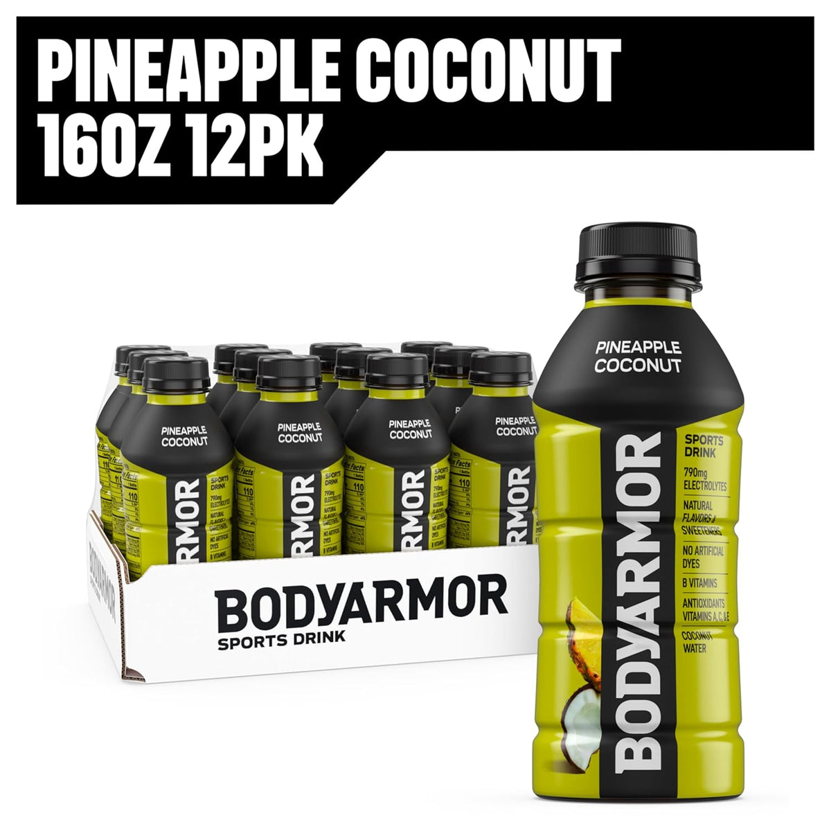 BODYARMOR Pineapple Coconut Sports Drink – Thoughtful Hydration Gift for Athletes and Fitness Lovers, 12-Pack