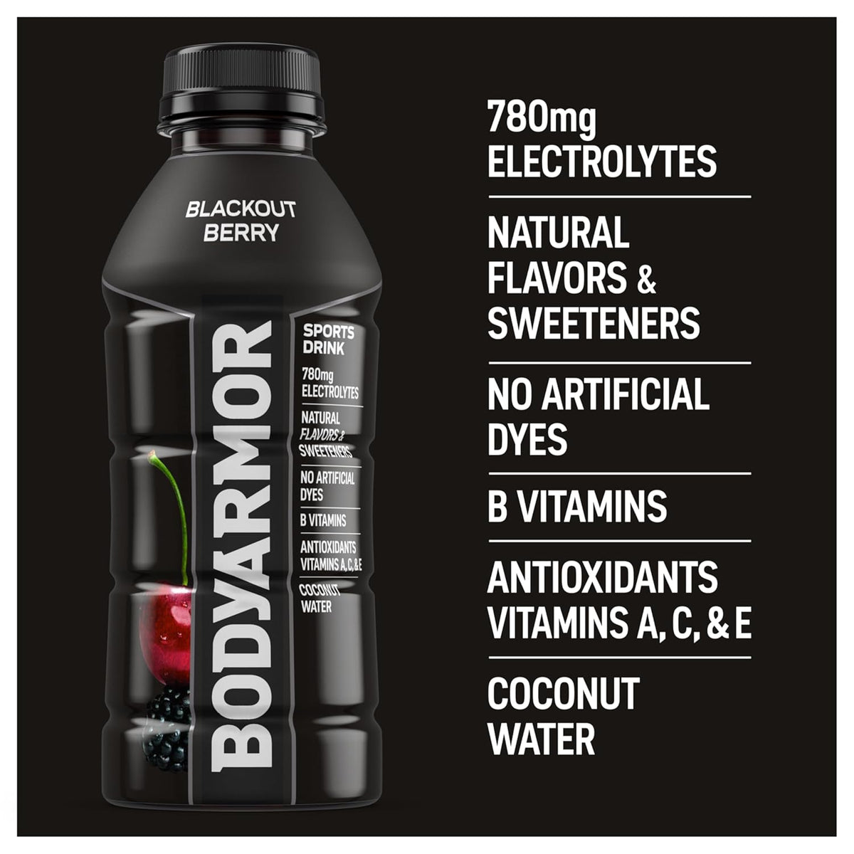 BODYARMOR Sports Drink Blackout Berry – Family Hydration Pack for Active Teens and Youth Sports Events