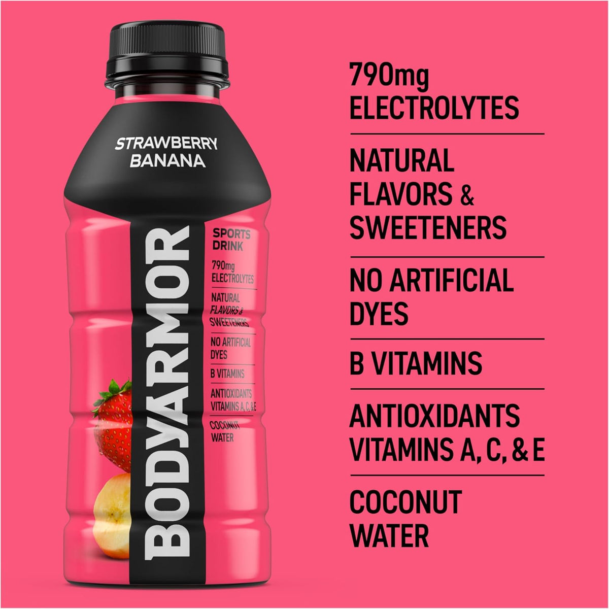 BODYARMOR Sports Drink Strawberry Banana – Better-For-You Hydration for Teen Athletes and Youth League Practices