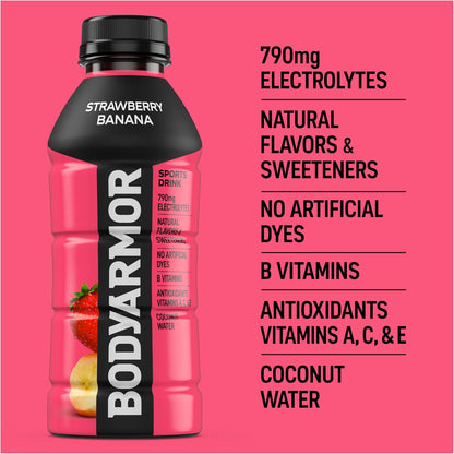 BODYARMOR Sports Drink Strawberry Banana – Better-For-You Hydration for Teen Athletes and Youth League Practices