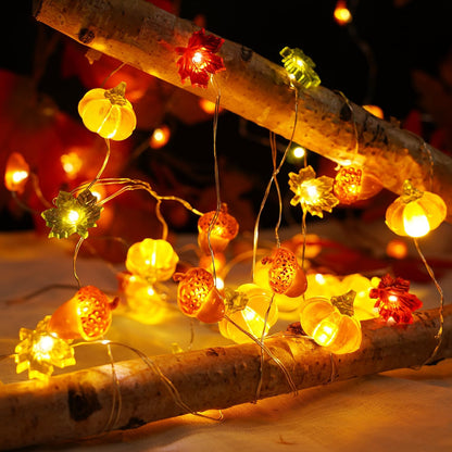 BOHON Fall Acorn Pumpkin Maple String Lights – Cozy Bedroom Aesthetic Accent, Warm White Autumn Garland for Living Room Shelf