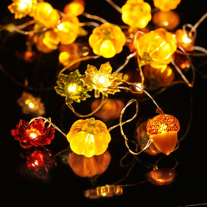 BOHON Fall Acorn Pumpkin Maple String Lights – Cozy Bedroom Aesthetic Accent, Warm White Autumn Garland for Living Room Shelf