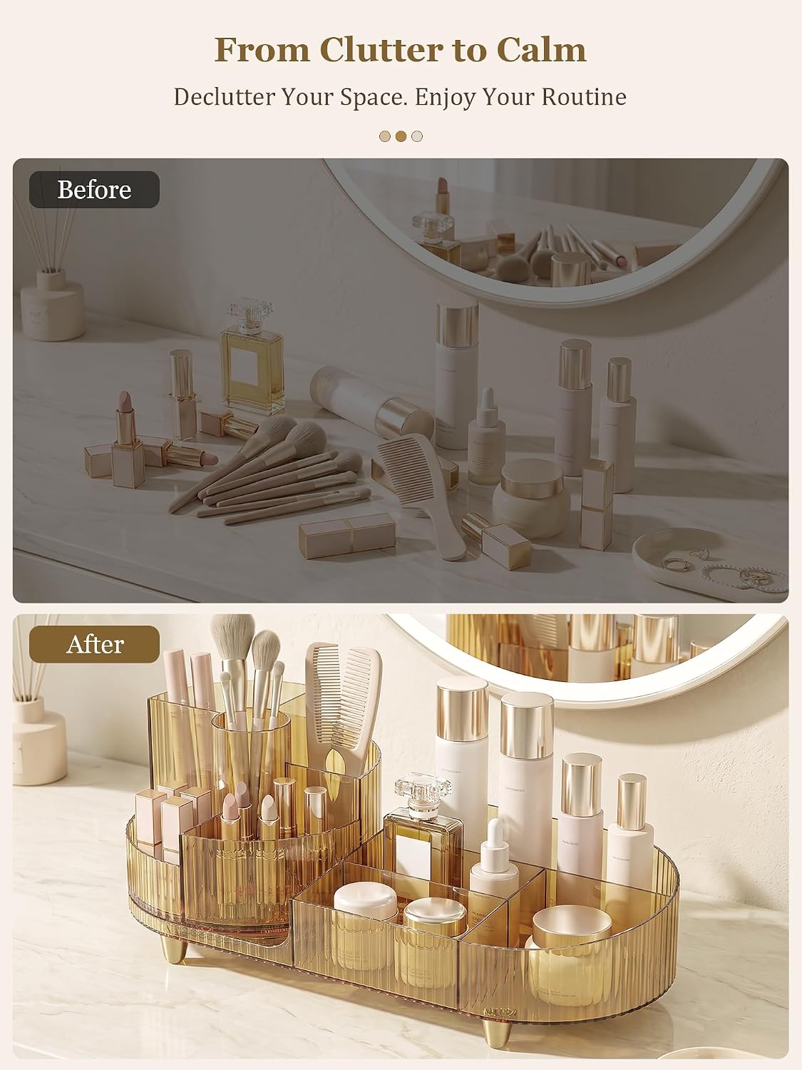 Booklov Rotating Makeup Organizer – Less-Is-More Skincare and Lipstick Tray, Clean Lines for a Clutter-Free Counter