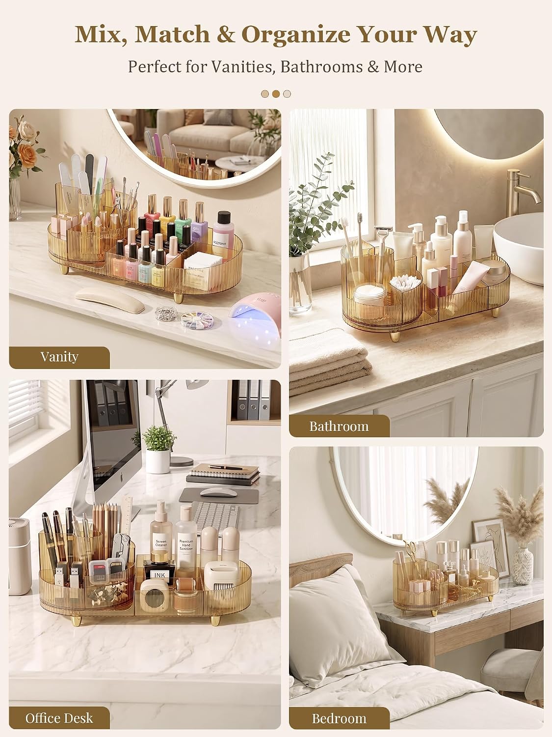 Booklov Rotating Makeup Organizer – Less-Is-More Skincare and Lipstick Tray, Clean Lines for a Clutter-Free Counter