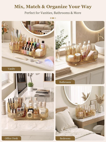Booklov Rotating Makeup Organizer – Less-Is-More Skincare and Lipstick Tray, Clean Lines for a Clutter-Free Counter