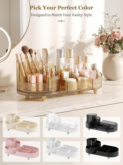 Booklov Rotating Makeup Organizer – Less-Is-More Skincare and Lipstick Tray, Clean Lines for a Clutter-Free Counter