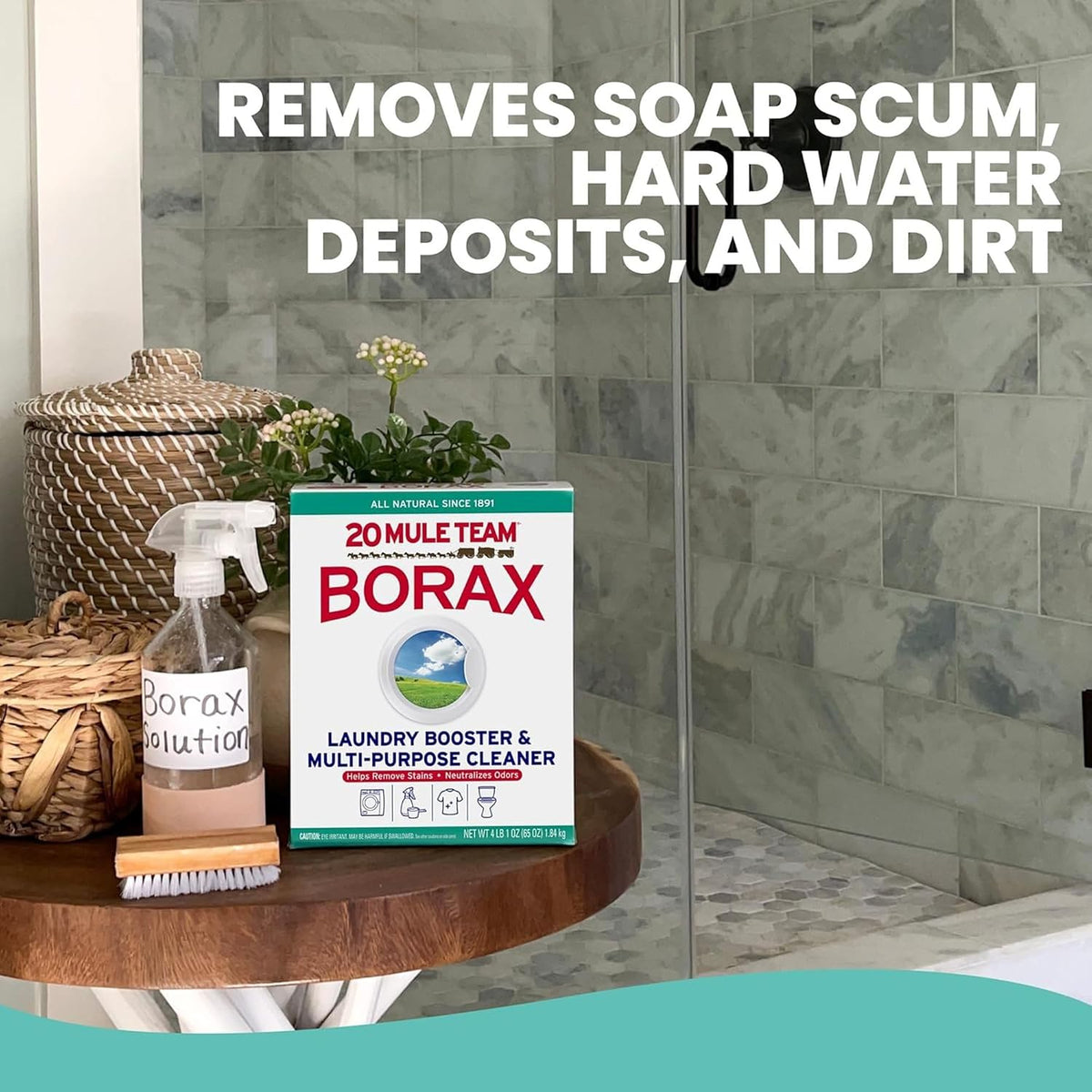 Borax 20 Mule Team Laundry Booster 65 Oz – HE Washer Safe Cleaner for Busy Family and Nursery Linens