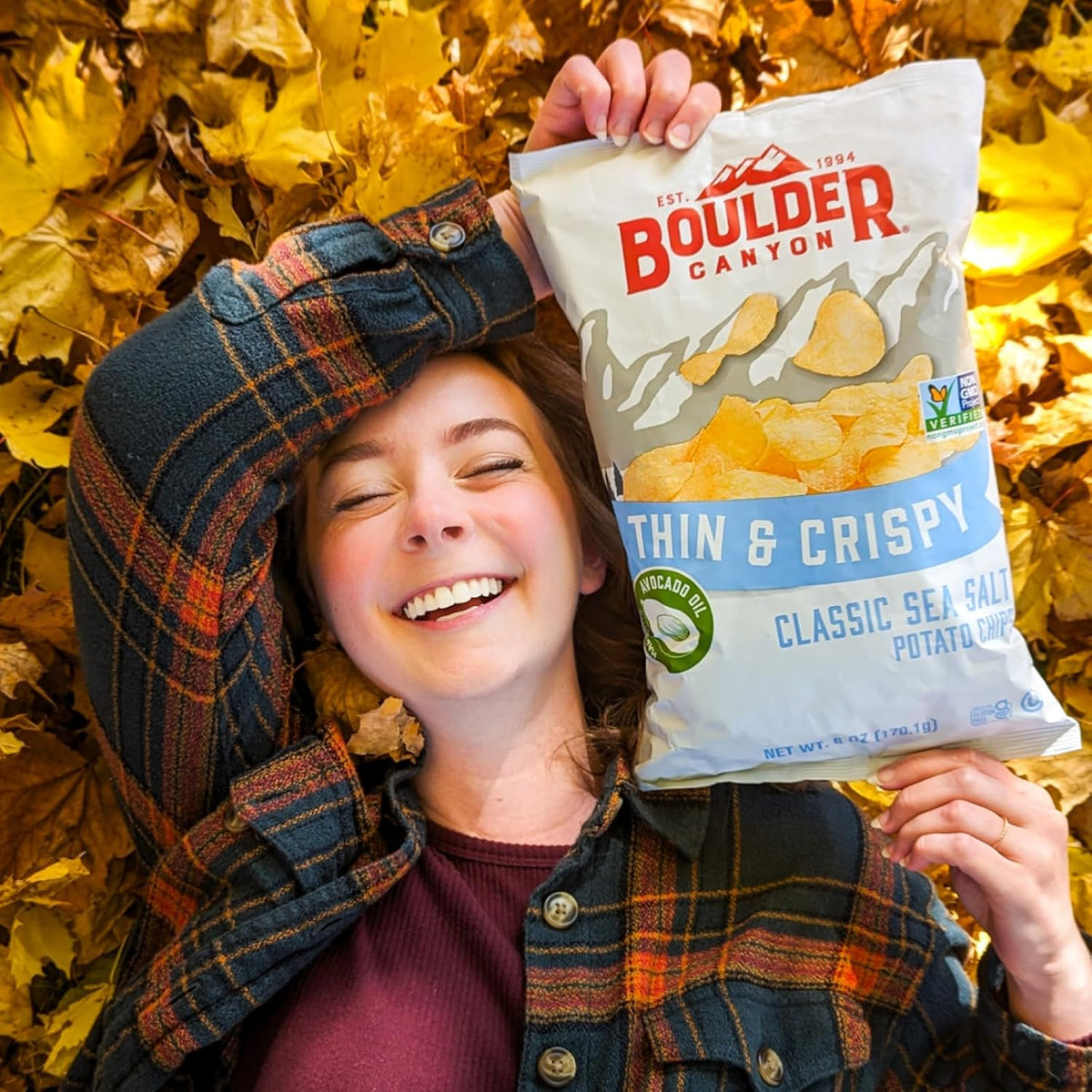 Boulder Canyon Avocado Oil Potato Chips – Better-for-You Pantry Staple for Health-Conscious Adults, 6-Pack Single Serve