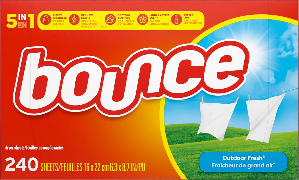 Bounce Outdoor Fresh Dryer Sheets for Camping and Travel Laundry, Portable Softening on the Go, 120 Count