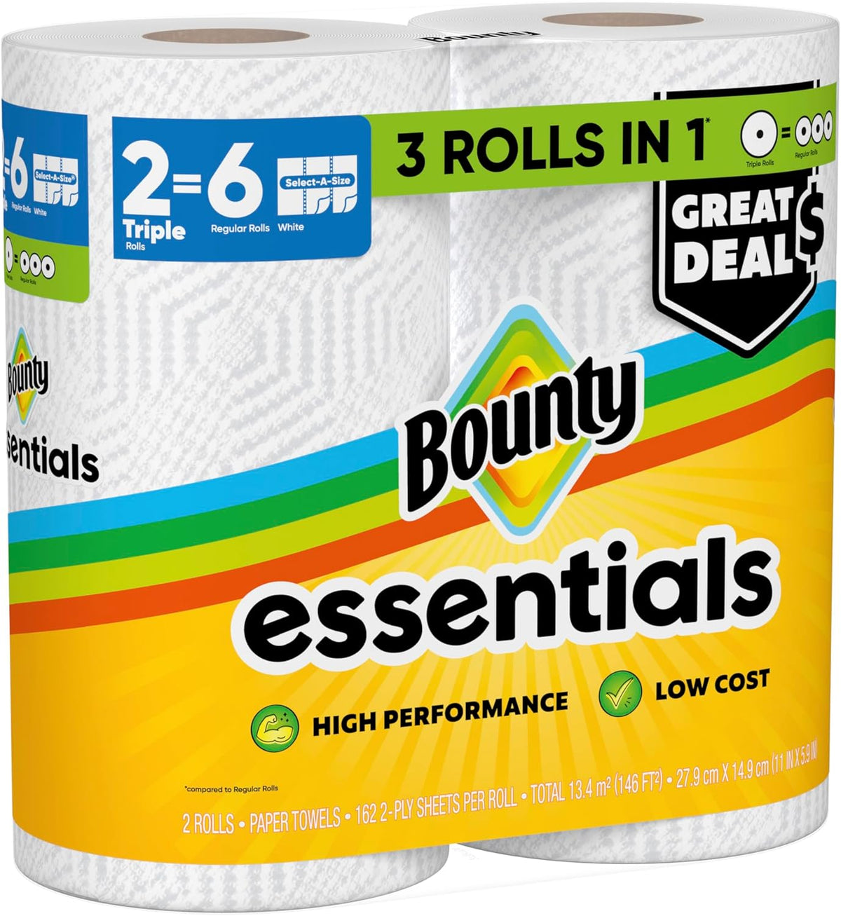 Bounty Essentials Select-A-Size Paper Towels – Fast Spill Response for Work-from-Home Desks, 6 Pack
