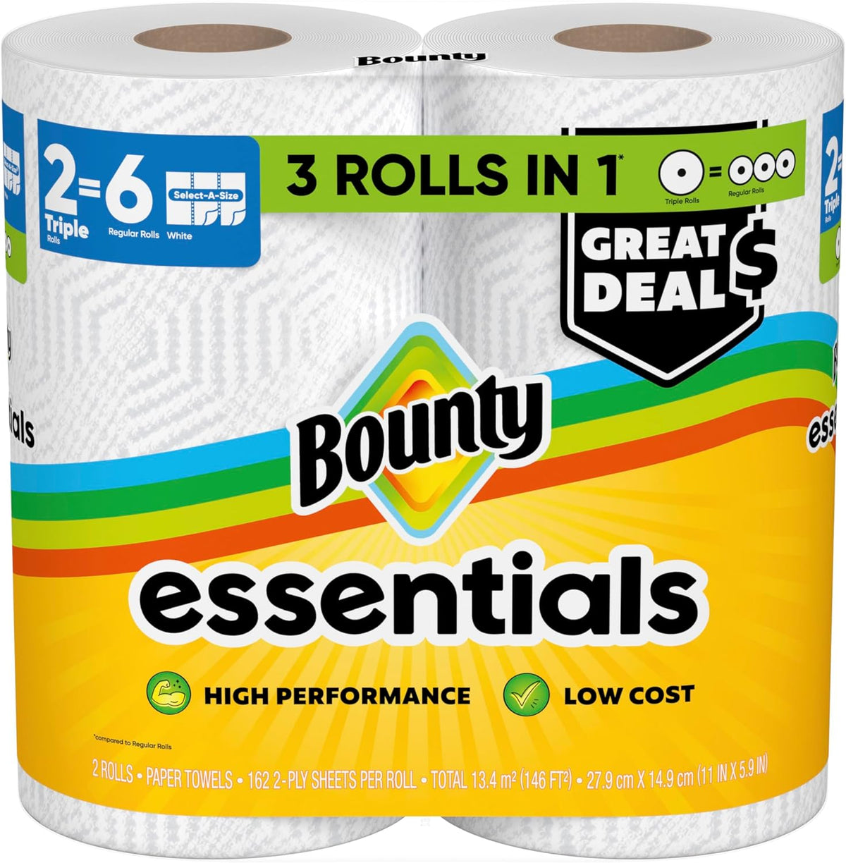 Bounty Essentials Select-A-Size Paper Towels – Fast Spill Response for Work-from-Home Desks, 6 Pack