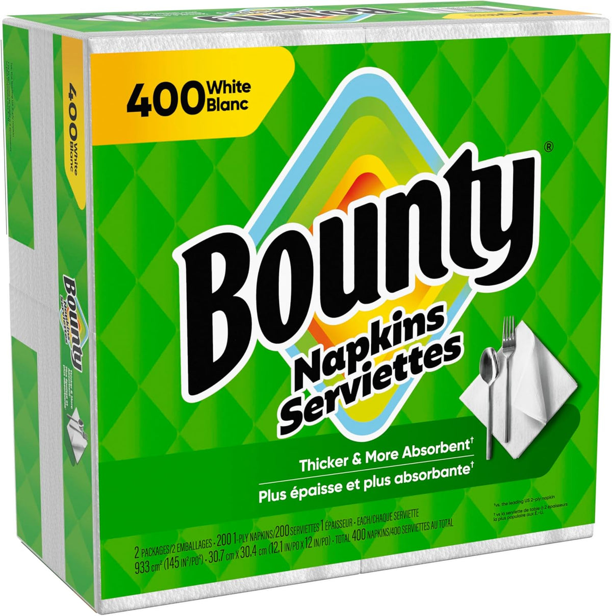 Bounty Paper Napkins White 400 Sheets – Sturdy Picnic Napkins for Tailgates and Park Lunches