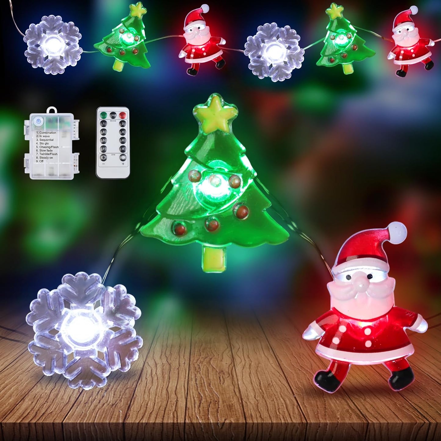 [BRAND] Christmas String Lights with Santa, Tree & Snowflake Shapes – Festive Stocking Stuffer and Holiday Gift for Women, Men, and Couples