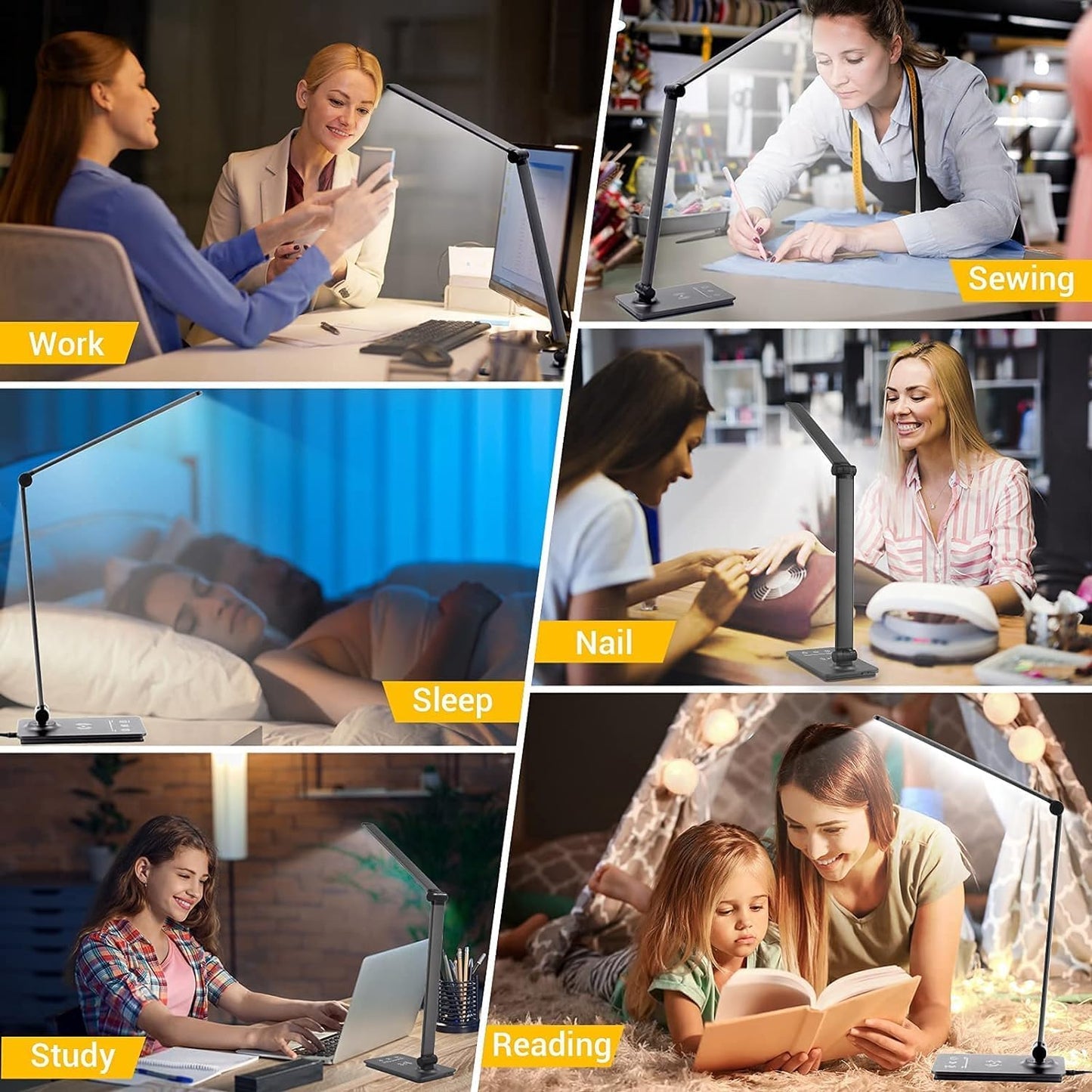 BrandName LED Desk Lamp – Home Office Focus Light, 3-Level Dimmable USB Study Lamp for Desk