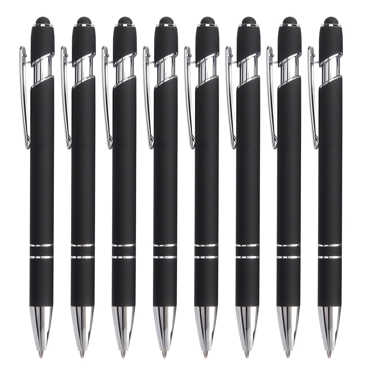 Bribobo 8 Pack Black Ballpoint Pen 2-in-1 Stylus - Retractable Metal Pen With Stylus Tip for Touch Screens, 1.0 mm Black Ink