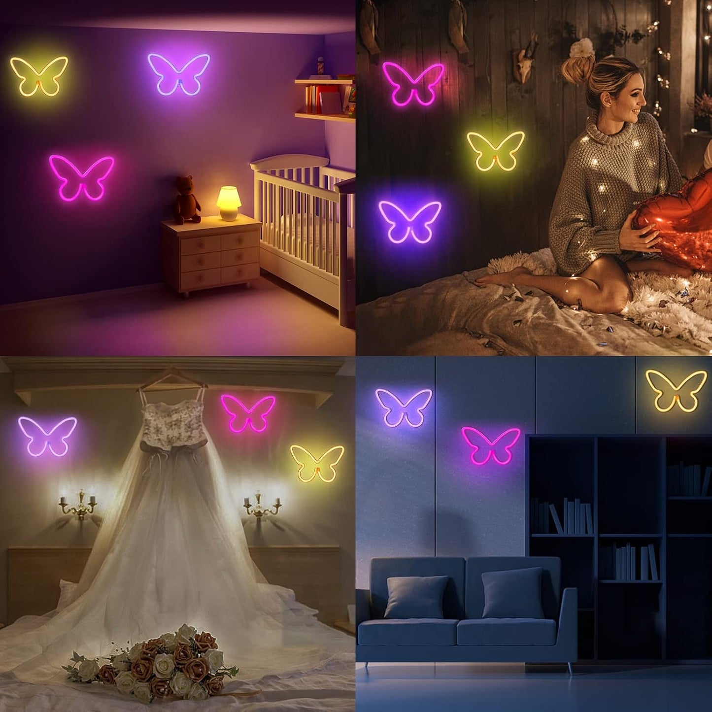 BRIGHTDECK Butterfly Neon Sign Set – Romantic Valentine's Day Gift for Her, USB and Battery Powered Wall Light for Bedroom Decor