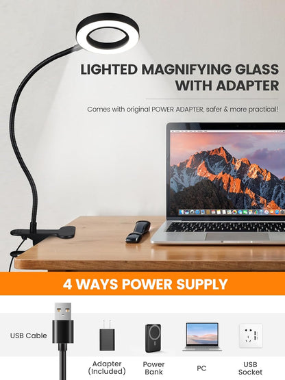 Brightech ViewMax – Thoughtful Birthday Gift for Mom, 10X Clip-On Magnifying Lamp for Reading Small Print