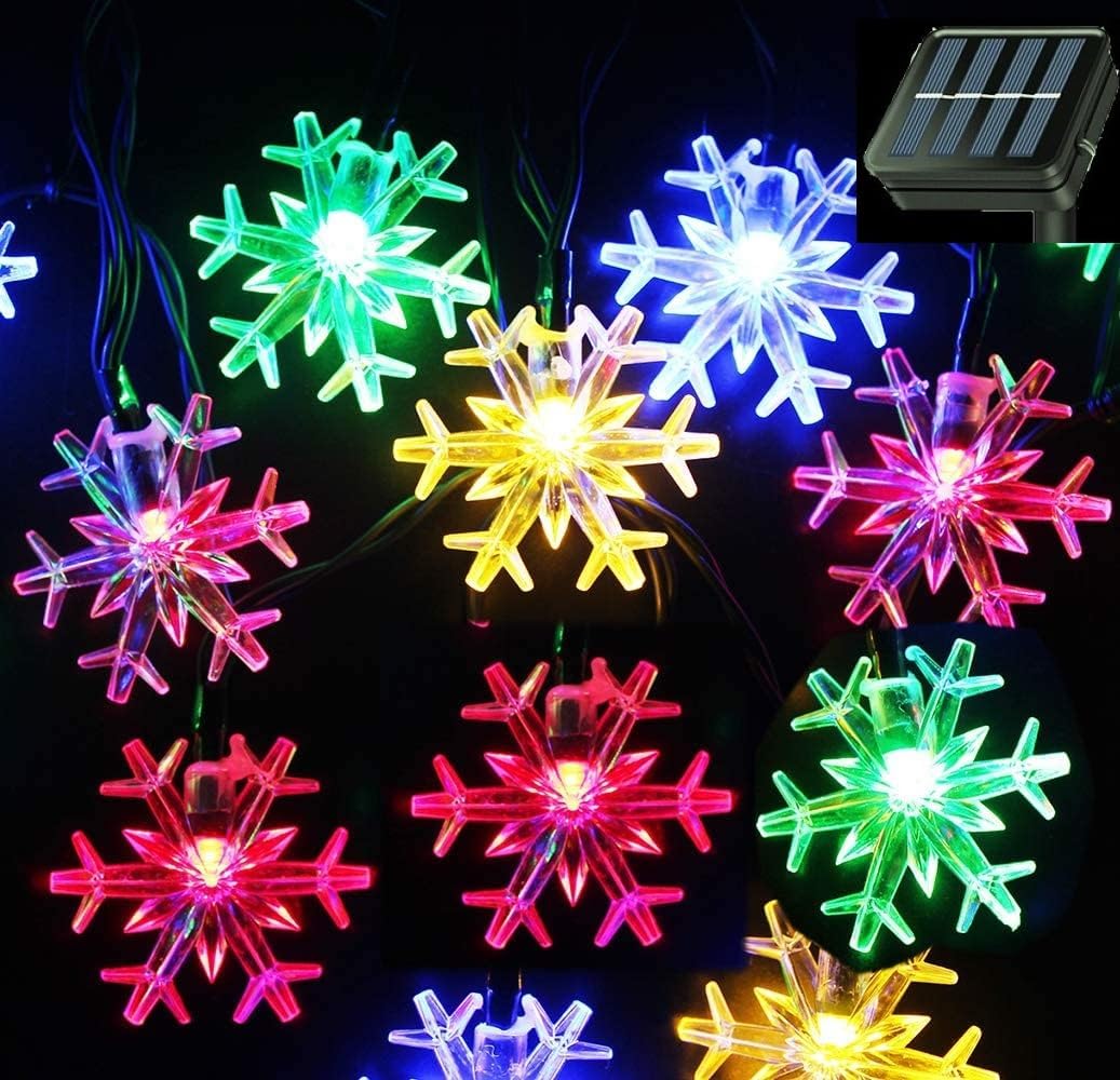 Brightever Solar Snowflake String Lights 20 Ft 30 LED – Weatherproof Patio & Garden Decor for Outdoor Dinners and Camping Nights