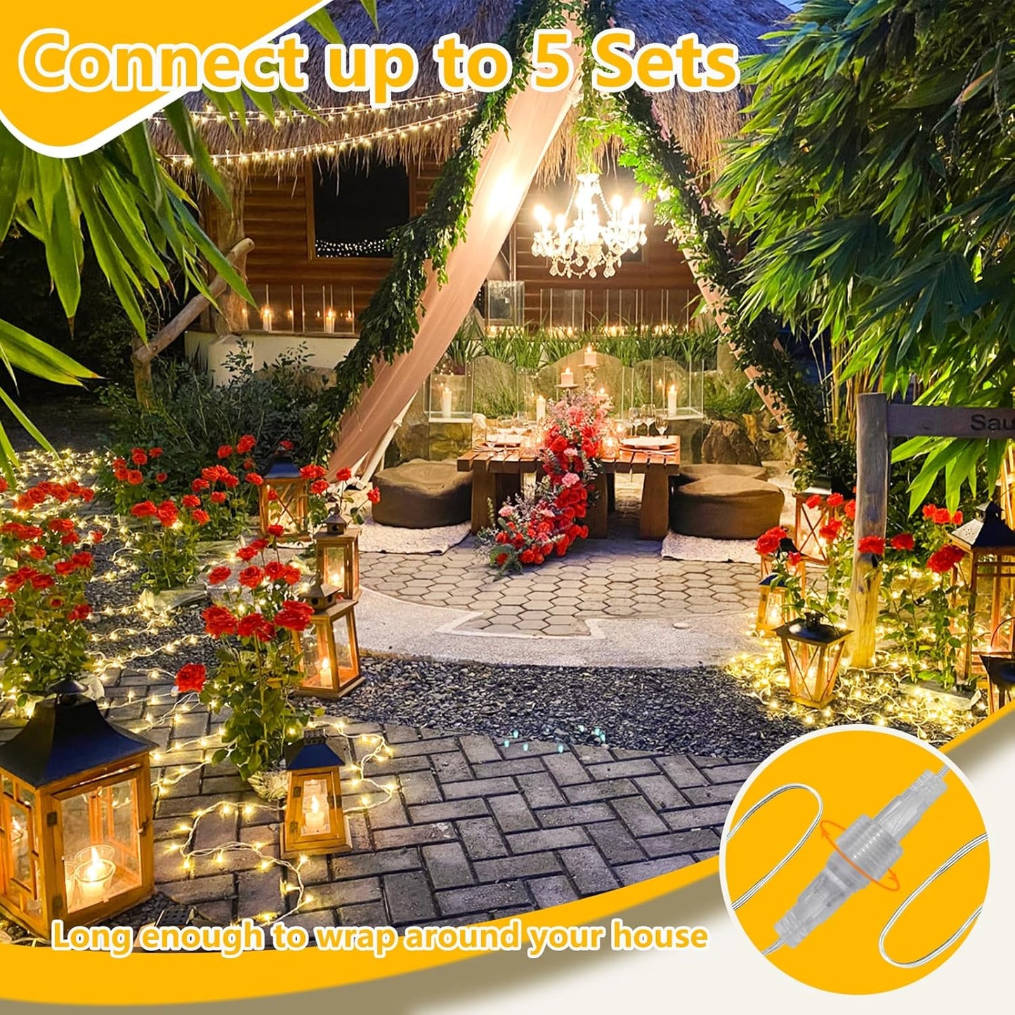 Brightown 240LED Connectable String Lights for Patio, Pergola & Garden Pathway – 88ft Waterproof Warm White Fairy Lights with Timer