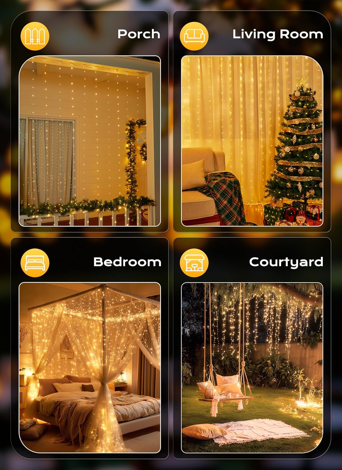Brightown 300 LED Fairy Curtain Lights, Warm White Curtain String Lights, USB Plug in 8 Lighting Modes with Remote for Bedroom Wall Decor and Cozy Aesthetic Living Room