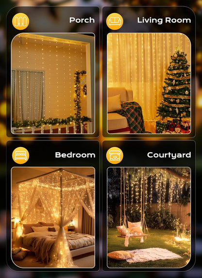 Brightown 300 LED Fairy Curtain Lights, Warm White Curtain String Lights, USB Plug in 8 Lighting Modes with Remote for Bedroom Wall Decor and Cozy Aesthetic Living Room