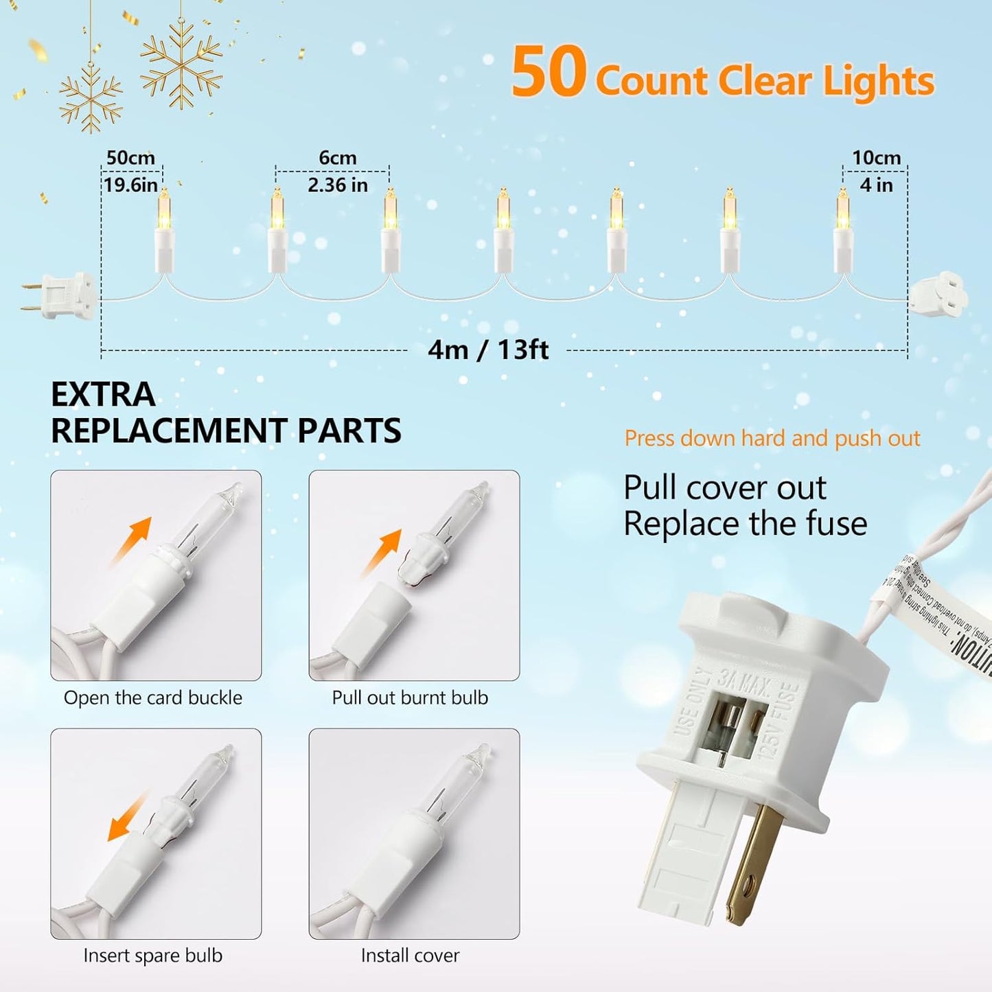 Brightown 50-Count Incandescent Mini String Lights with White Wire – 13ft Warm White Strand for Fireplace Mantle & Living Room Holiday Styling