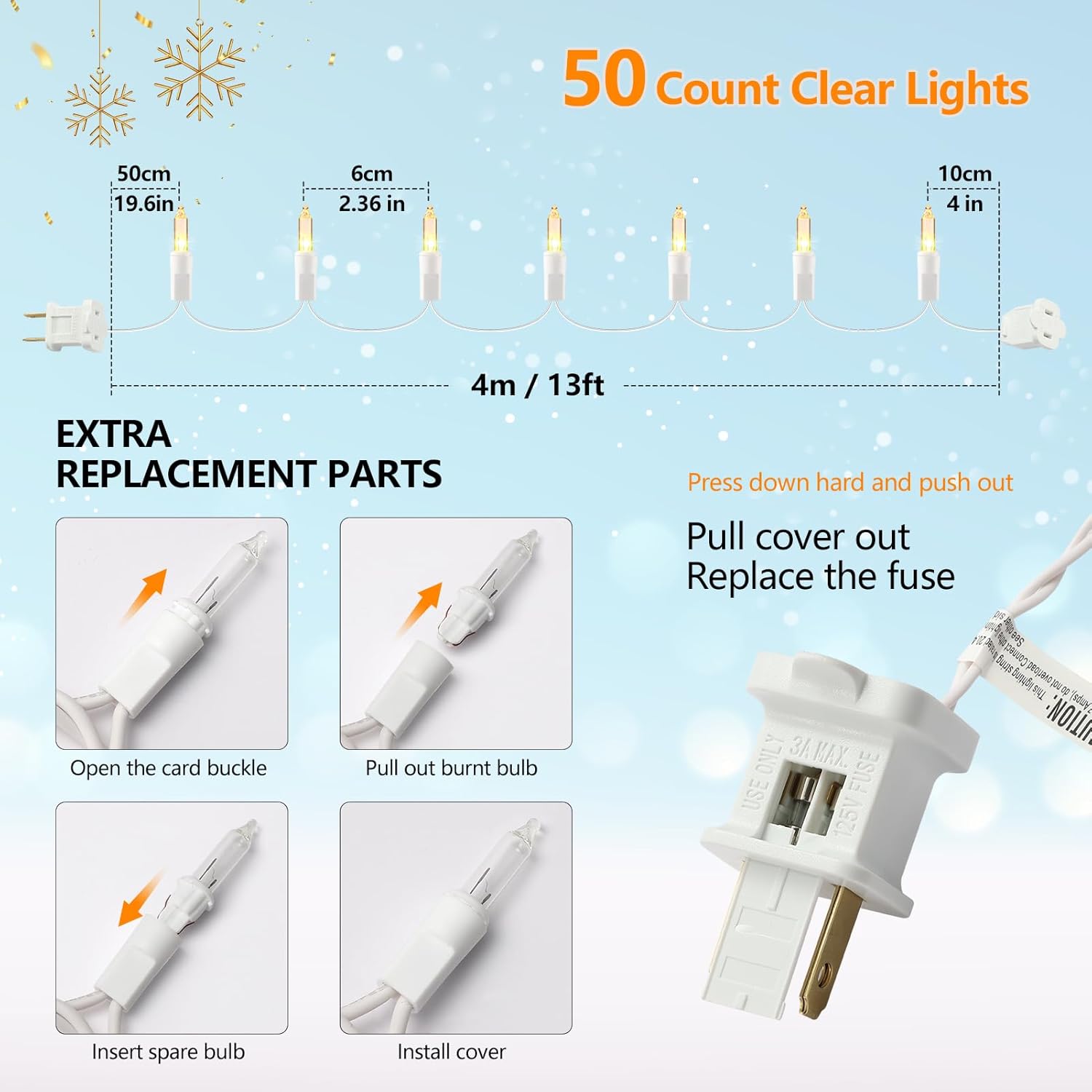 Brightown 50-Count Incandescent Mini String Lights with White Wire – 13ft Warm White Strand for Fireplace Mantle & Living Room Holiday Styling