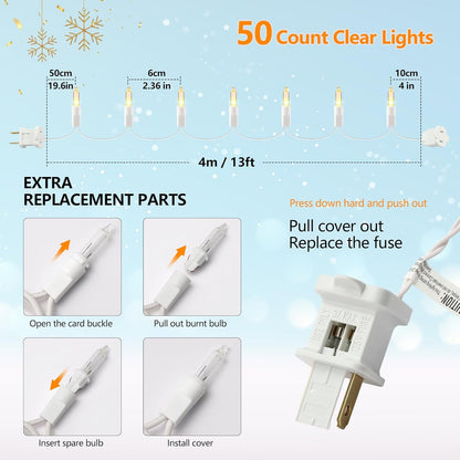Brightown 50-Count Incandescent Mini String Lights with White Wire – 13ft Warm White Strand for Fireplace Mantle & Living Room Holiday Styling