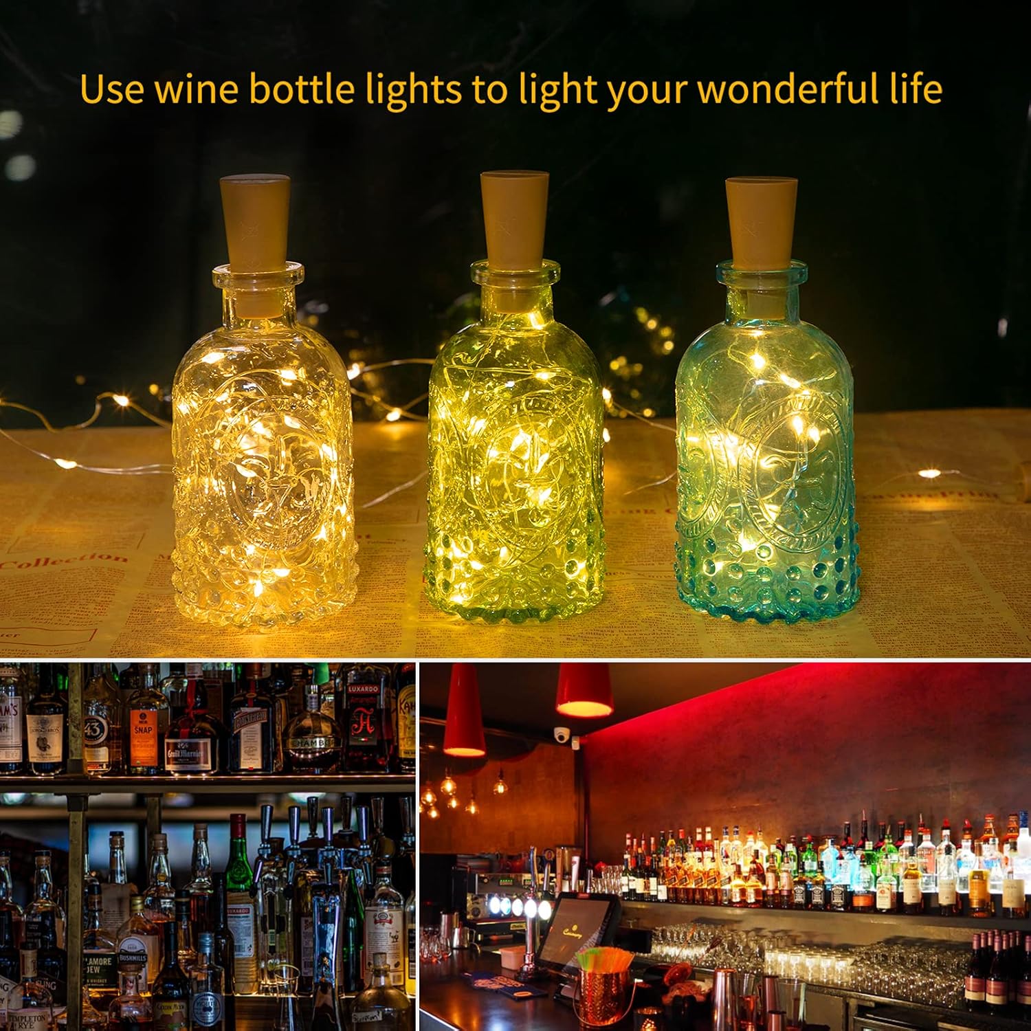 Brightown Cork Fairy Lights for Bottles – Cozy Living Room Accent Lighting, Warm White Wire String for Upcycled Décor