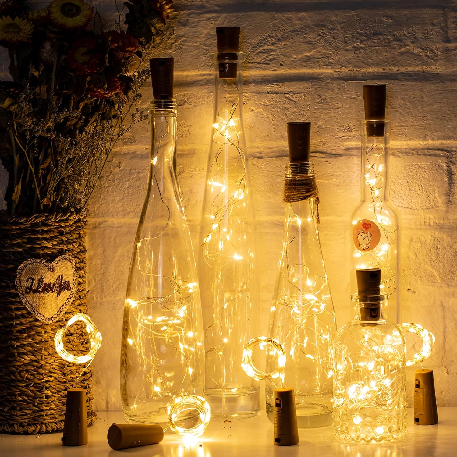 Brightown Cork Fairy Lights for Bottles – Cozy Living Room Accent Lighting, Warm White Wire String for Upcycled Décor