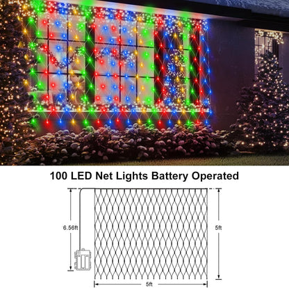 Brightown LED Net Lights Battery Powered 5x5 ft – Portable Outdoor Patio and Camping String Lights with Warm White and Multicolor Modes