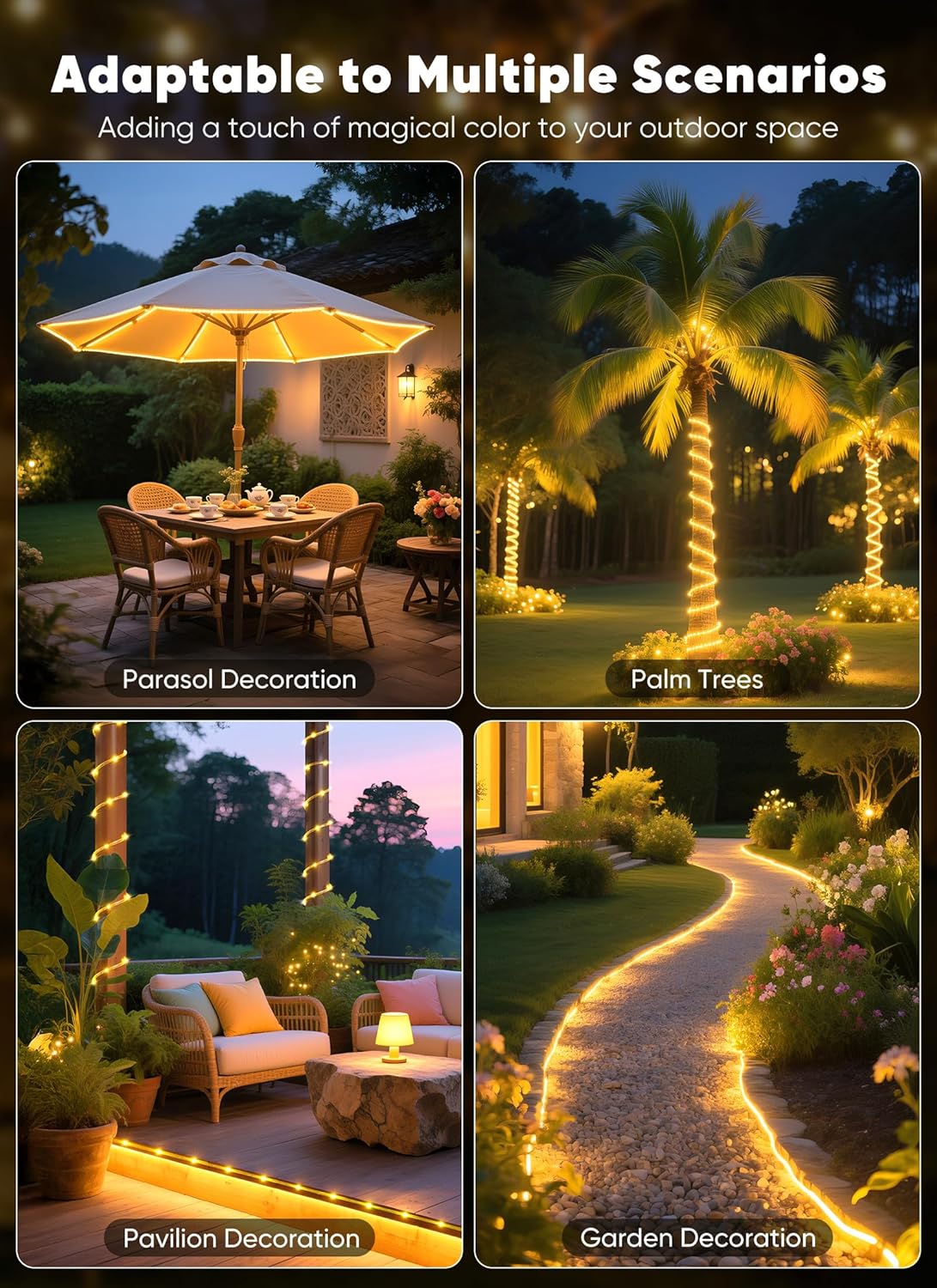 Brightown Solar Rope Lights – 39FT IP65 Waterproof Outdoor String Lights for Patio, Camping & Backyard Evening Ambiance