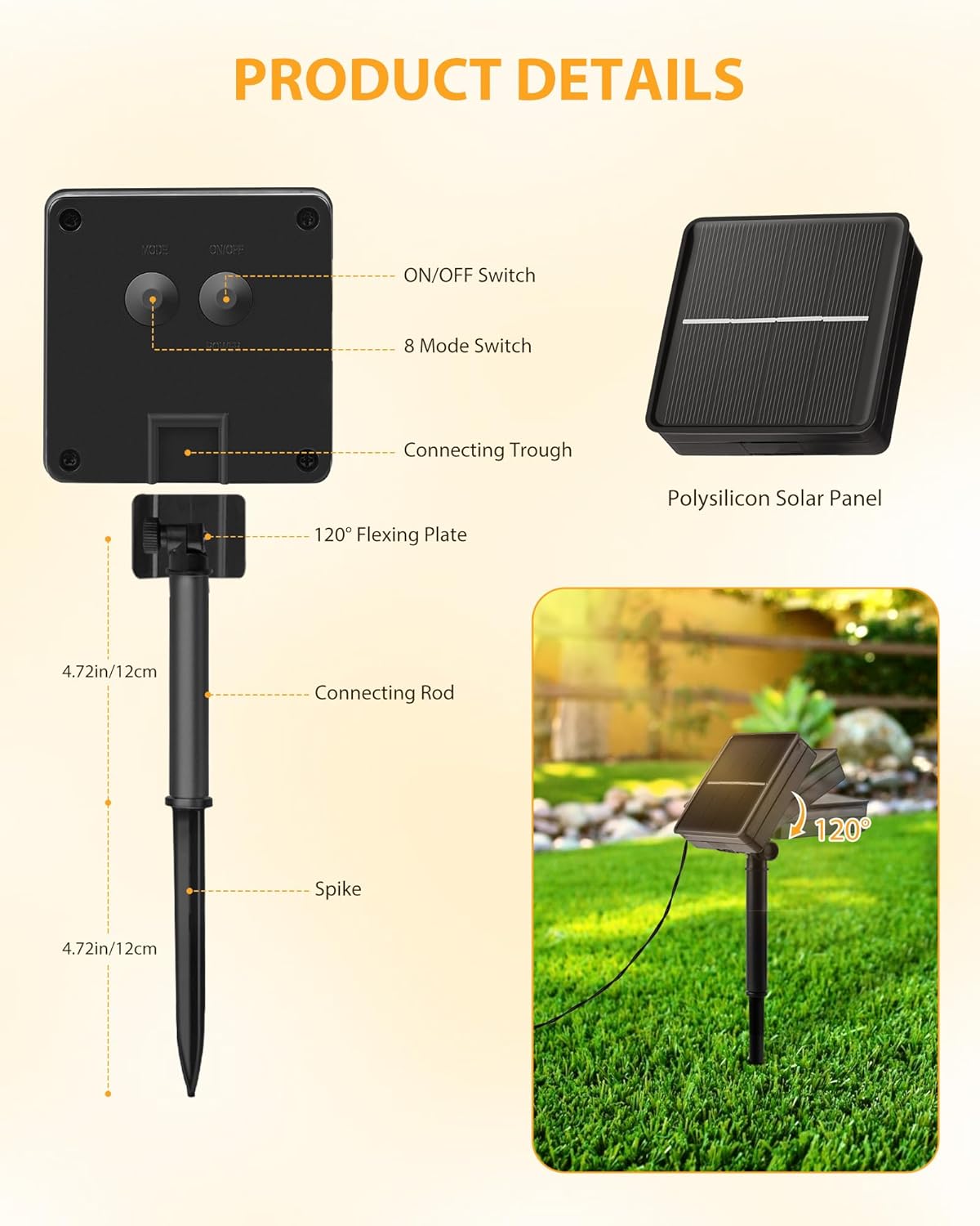 Brightown Solar String Lights – 39ft Patio and Backyard Decor, 8 Modes Waterproof LED