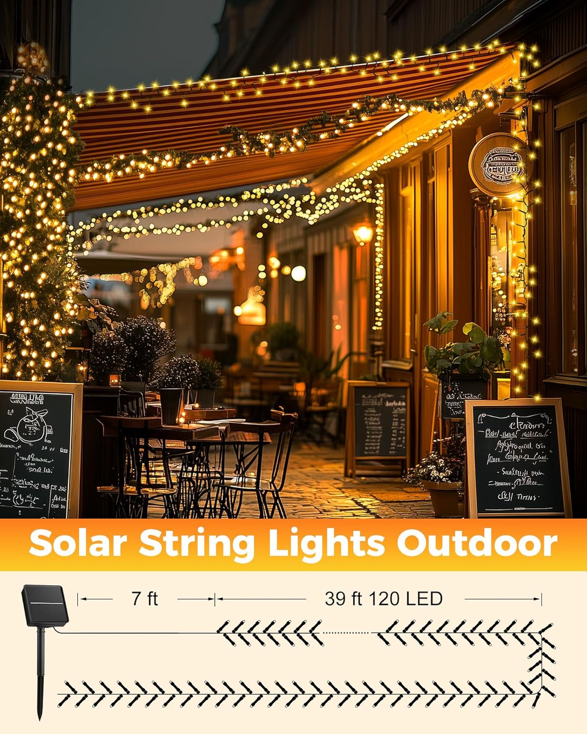 Brightown Solar String Lights – 39ft Patio and Backyard Decor, 8 Modes Waterproof LED